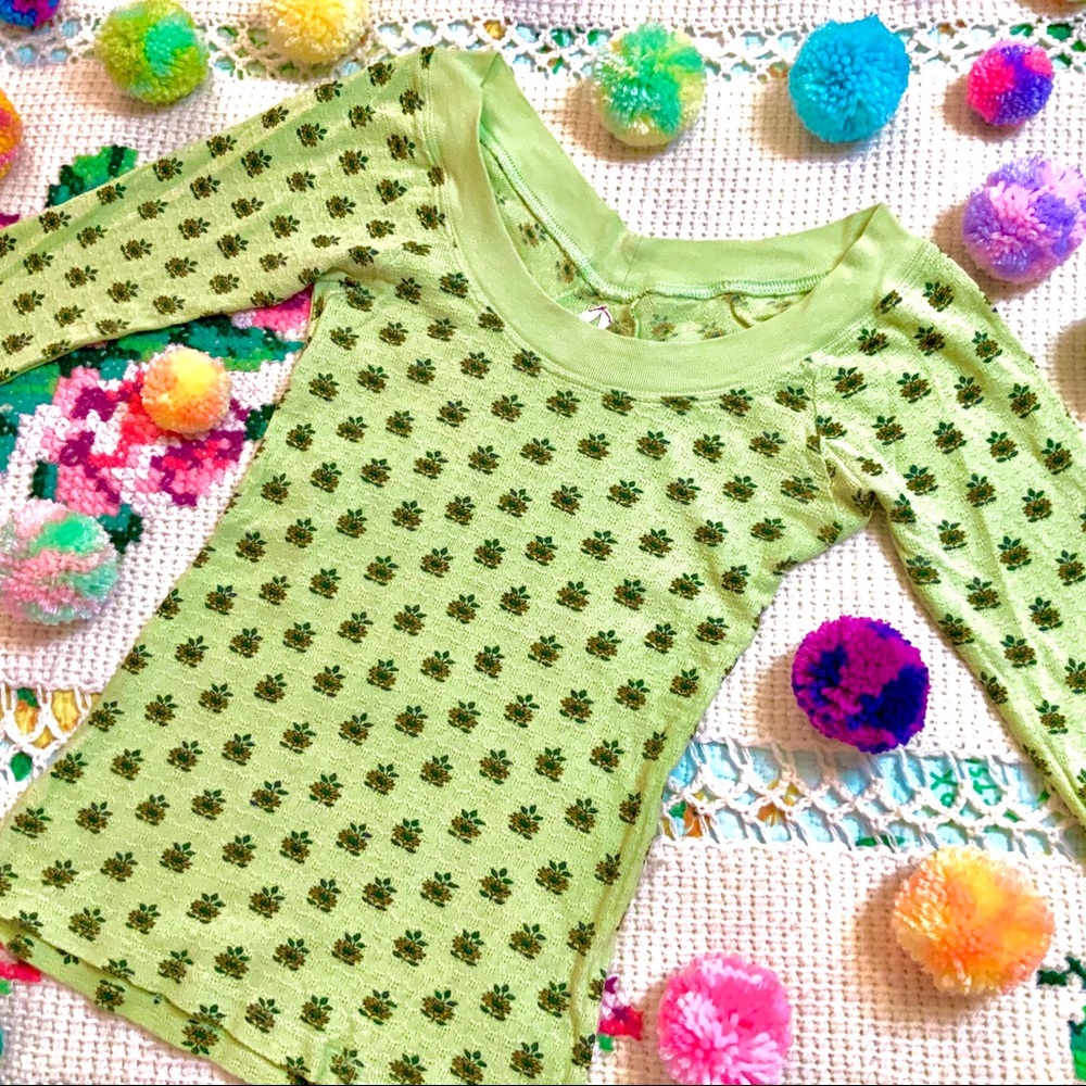 Free People Green Long Sleeve Top Yellow Sunflower